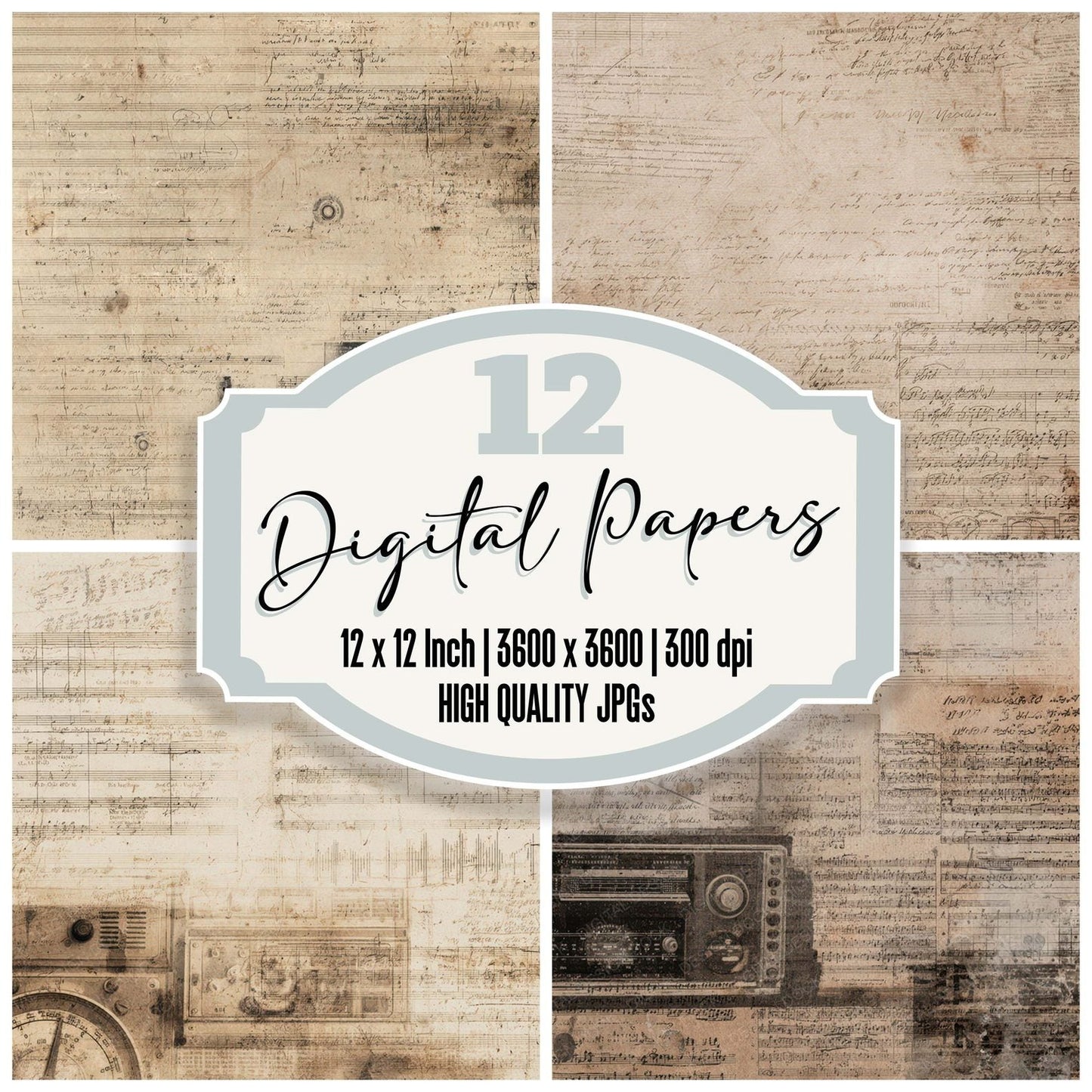 Vintage Radio Notes Background Digital Paper Pack (DDD008881)