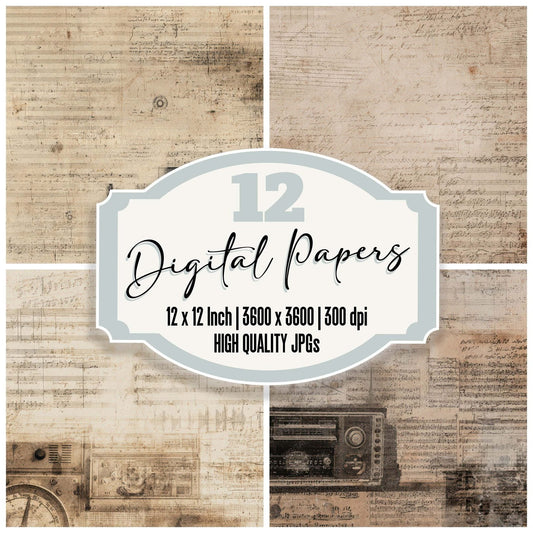 Vintage Radio Notes Background Digital Paper Pack (DDD008881)