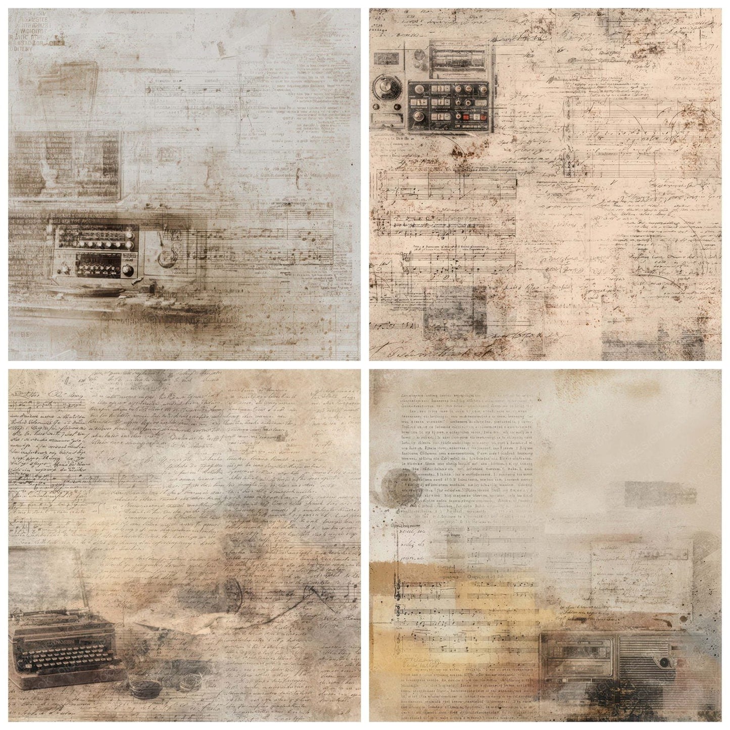 Vintage Radio Notes Background Digital Paper Pack (DDD008881)