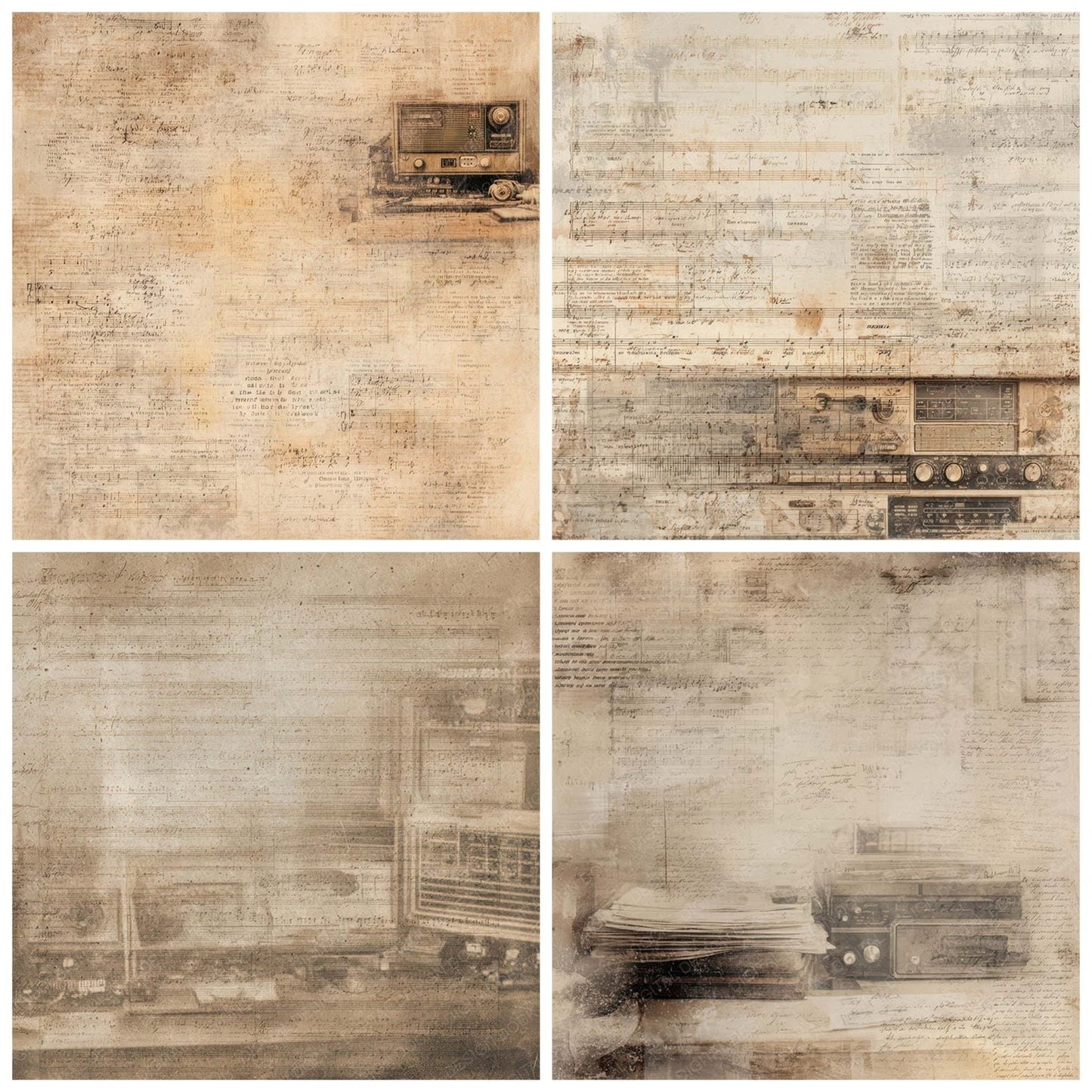Vintage Radio Notes Background Digital Paper Pack (DDD008881)