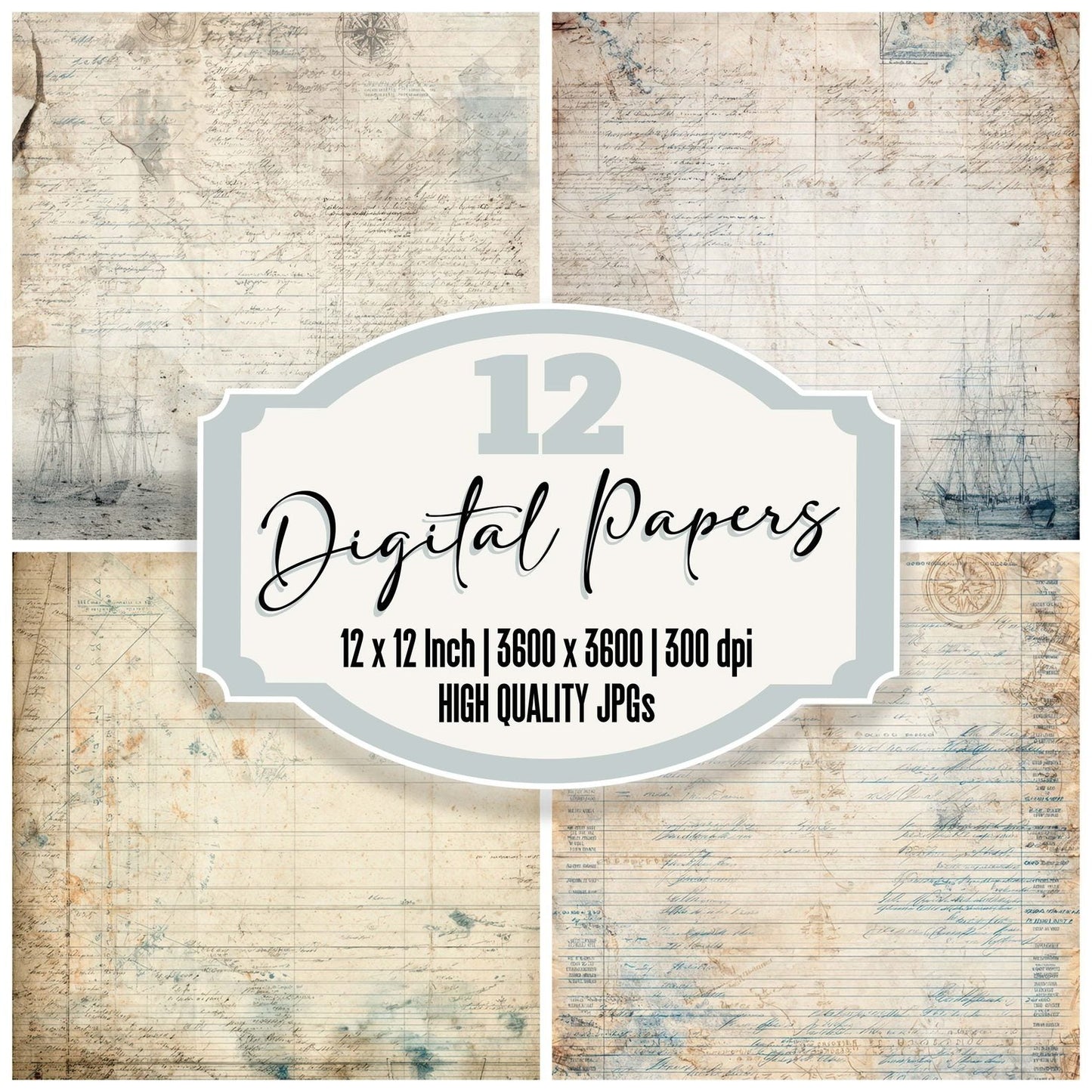 Vintage Ship Logbook Background Digital Paper Pack (DDD008884)