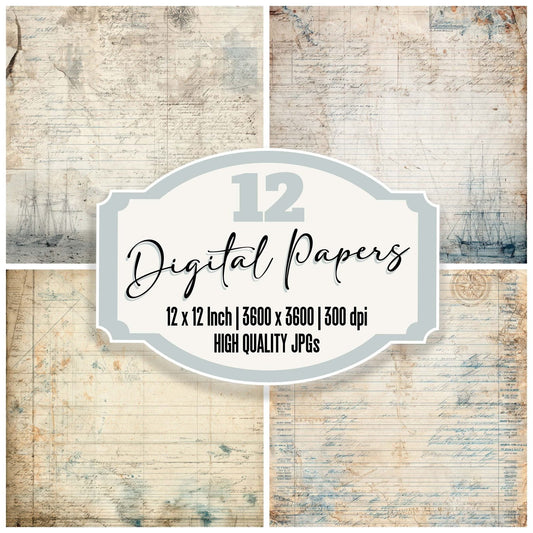 Vintage Ship Logbook Background Digital Paper Pack (DDD008884)