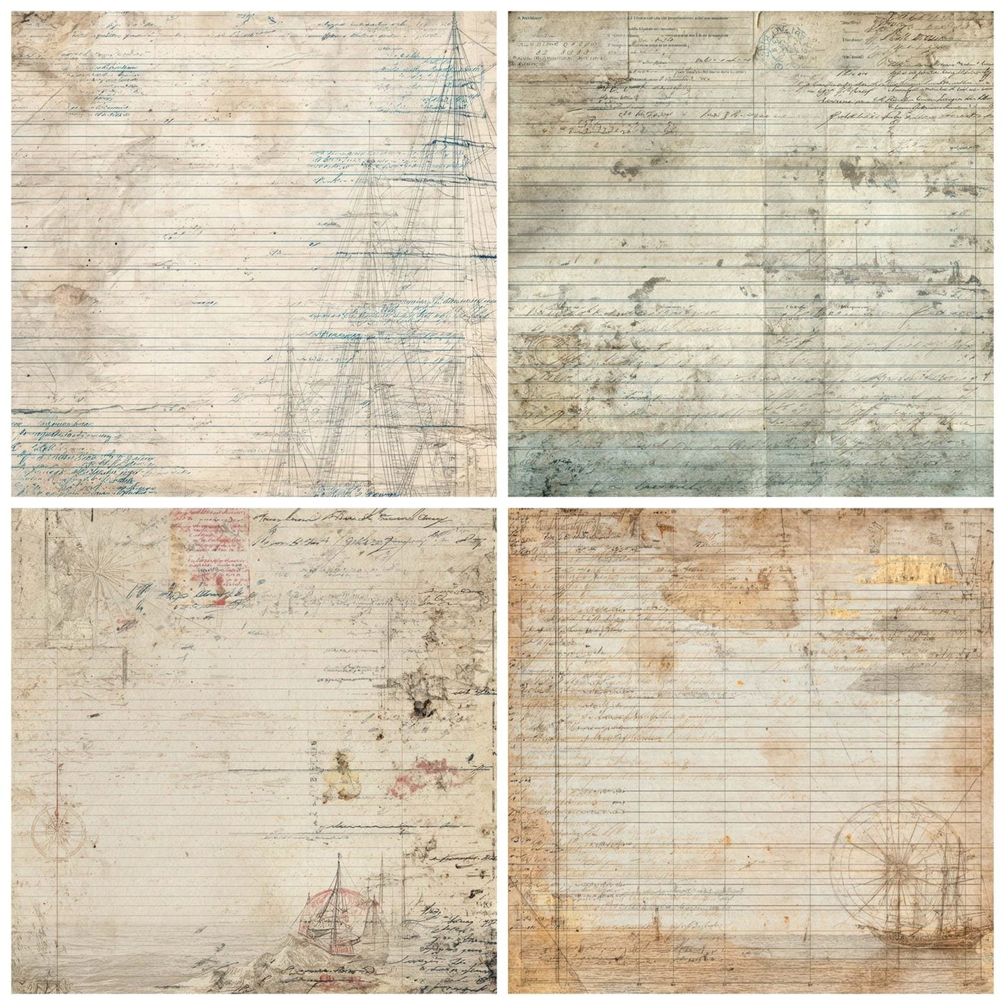 Vintage Ship Logbook Background Digital Paper Pack (DDD008884)