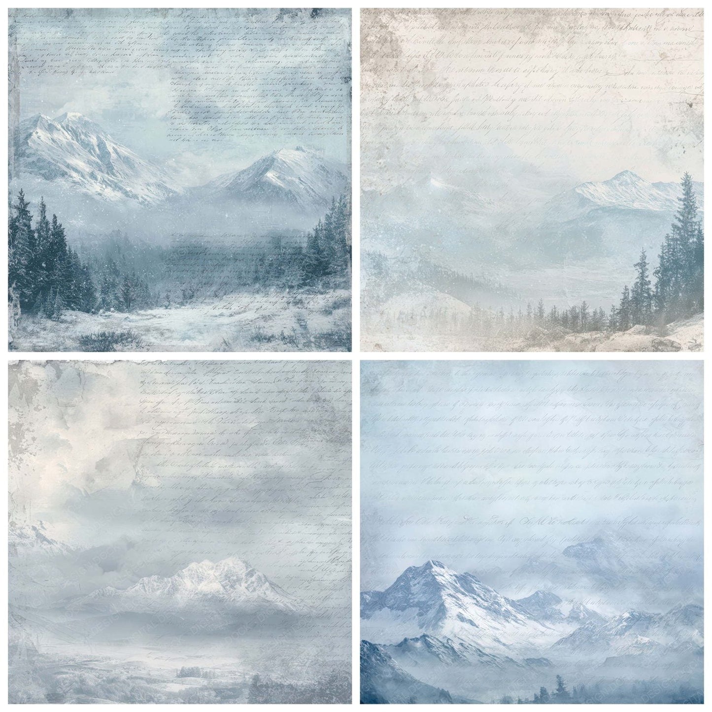 Vintage Snow Mountain Scene Digital Paper Pack (DDD008885)