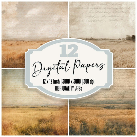 Vintage Wheat Field Landscape Digital Paper Pack (DDD008887)