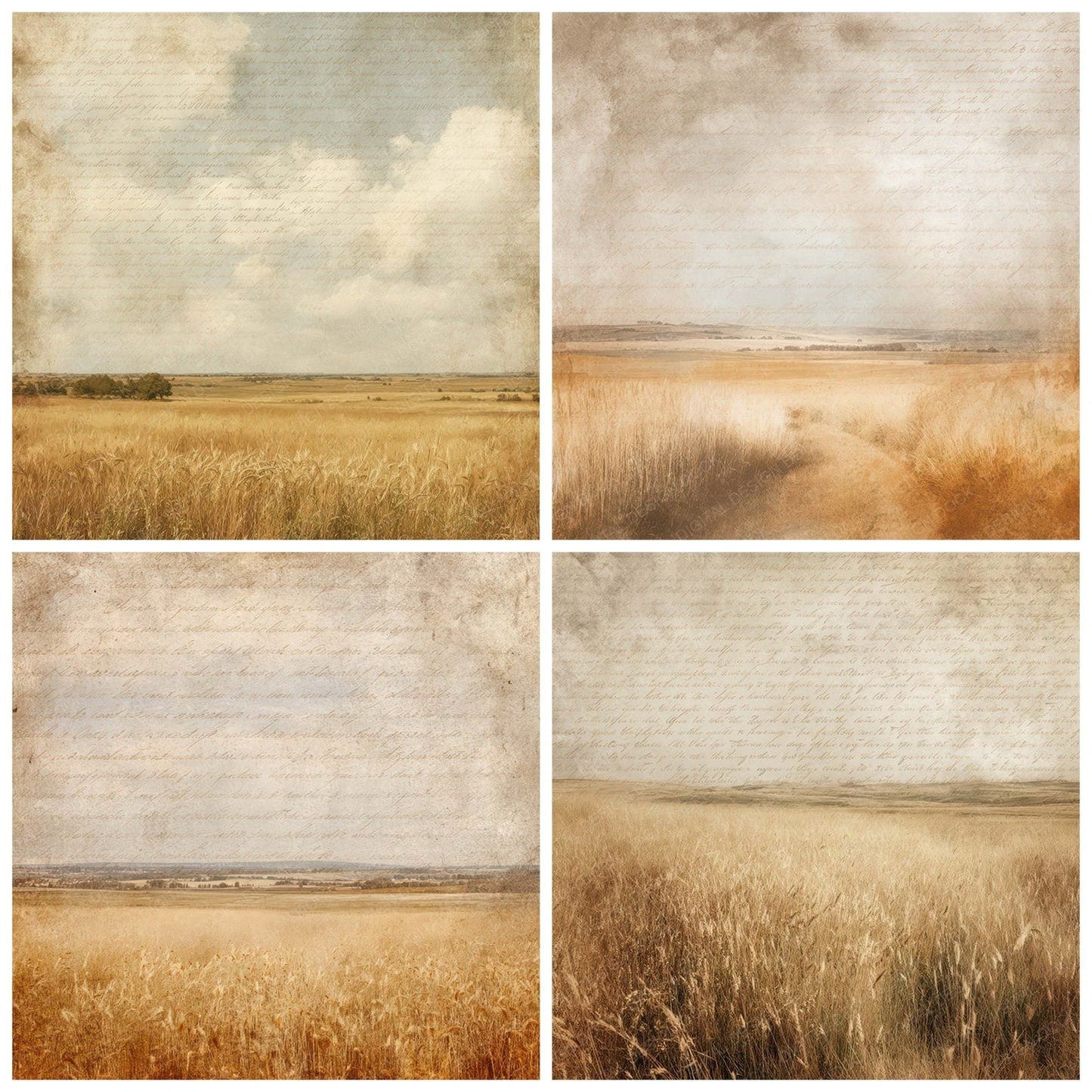 Vintage Wheat Field Landscape Digital Paper Pack (DDD008887)