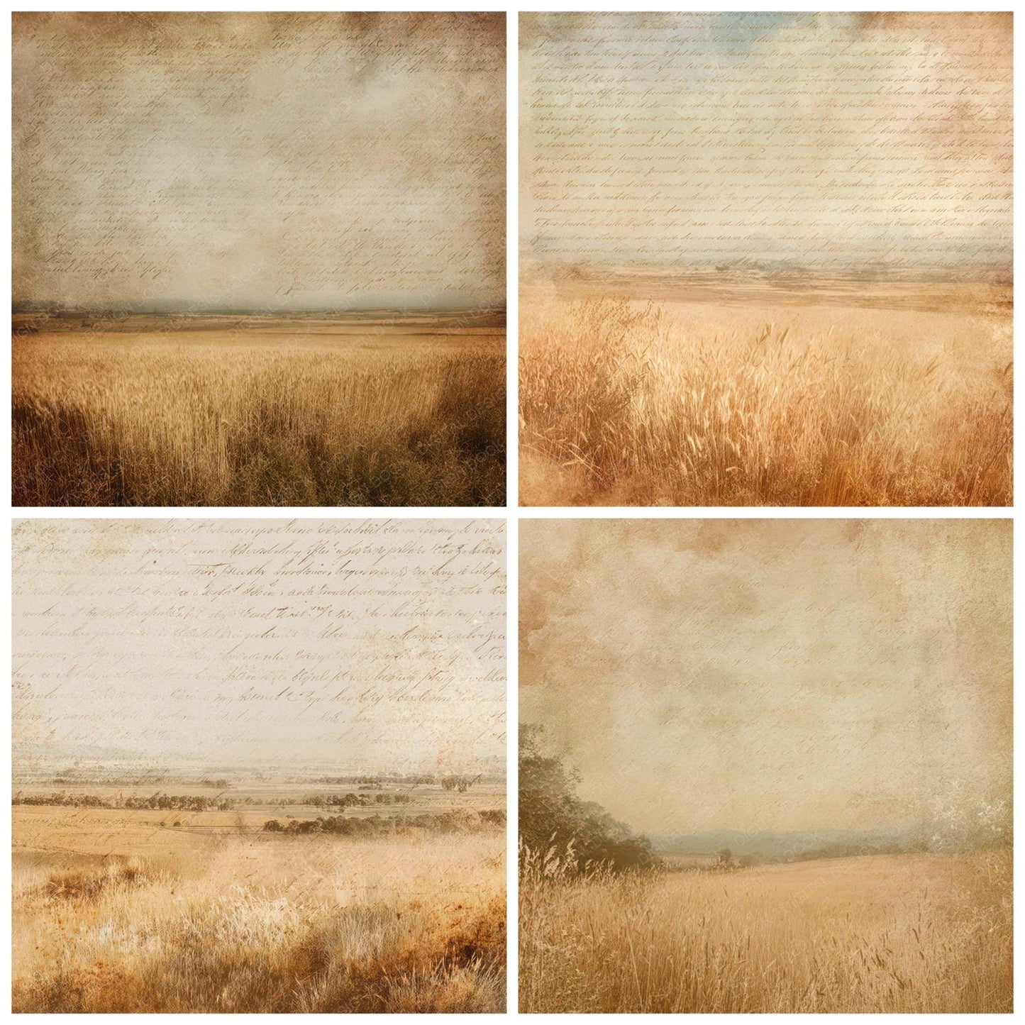 Vintage Wheat Field Landscape Digital Paper Pack (DDD008887)