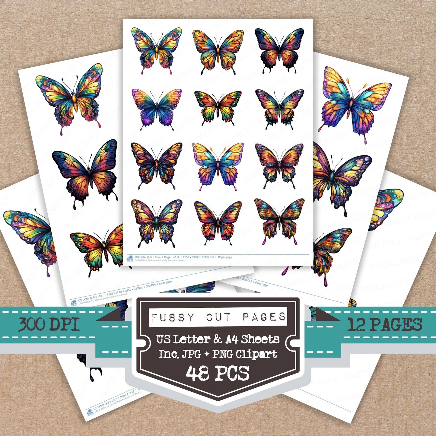 Abstract Butterfly fussy cut printable sheets for junk journaling, scrapbooking, and paper craft projects