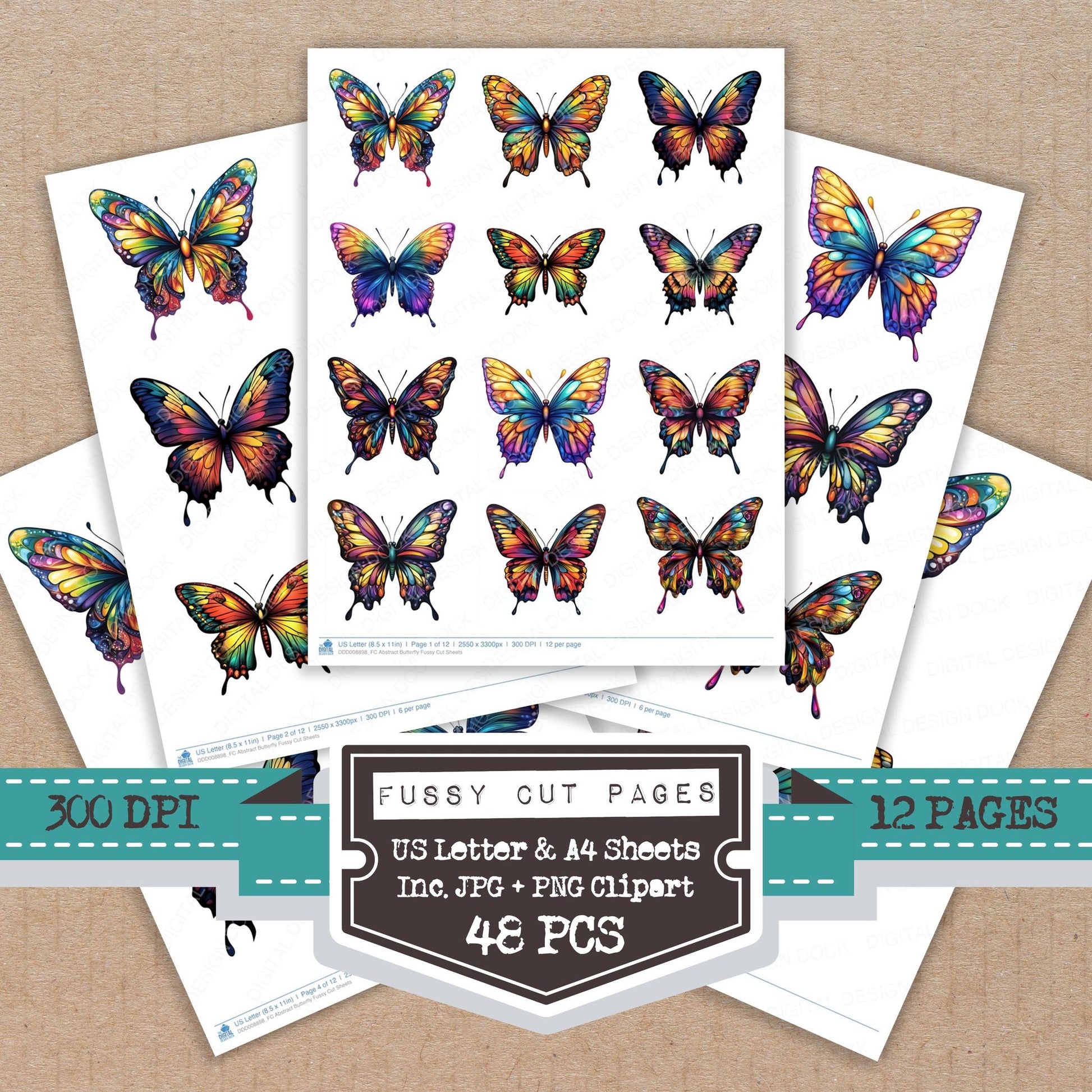 Abstract Butterfly fussy cut printable sheets for junk journaling, scrapbooking, and paper craft projects