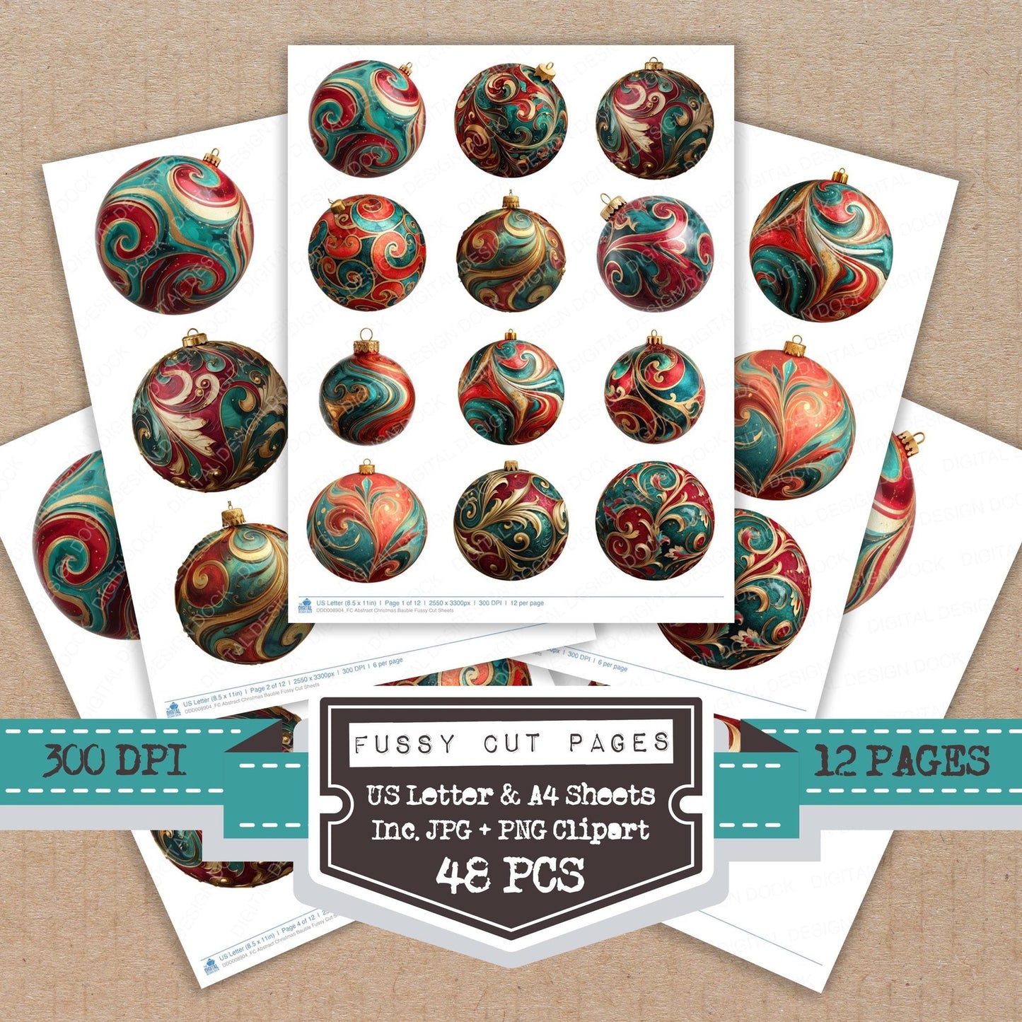 Abstract Christmas Bauble Fussy Cut Sheets (DDD008904)