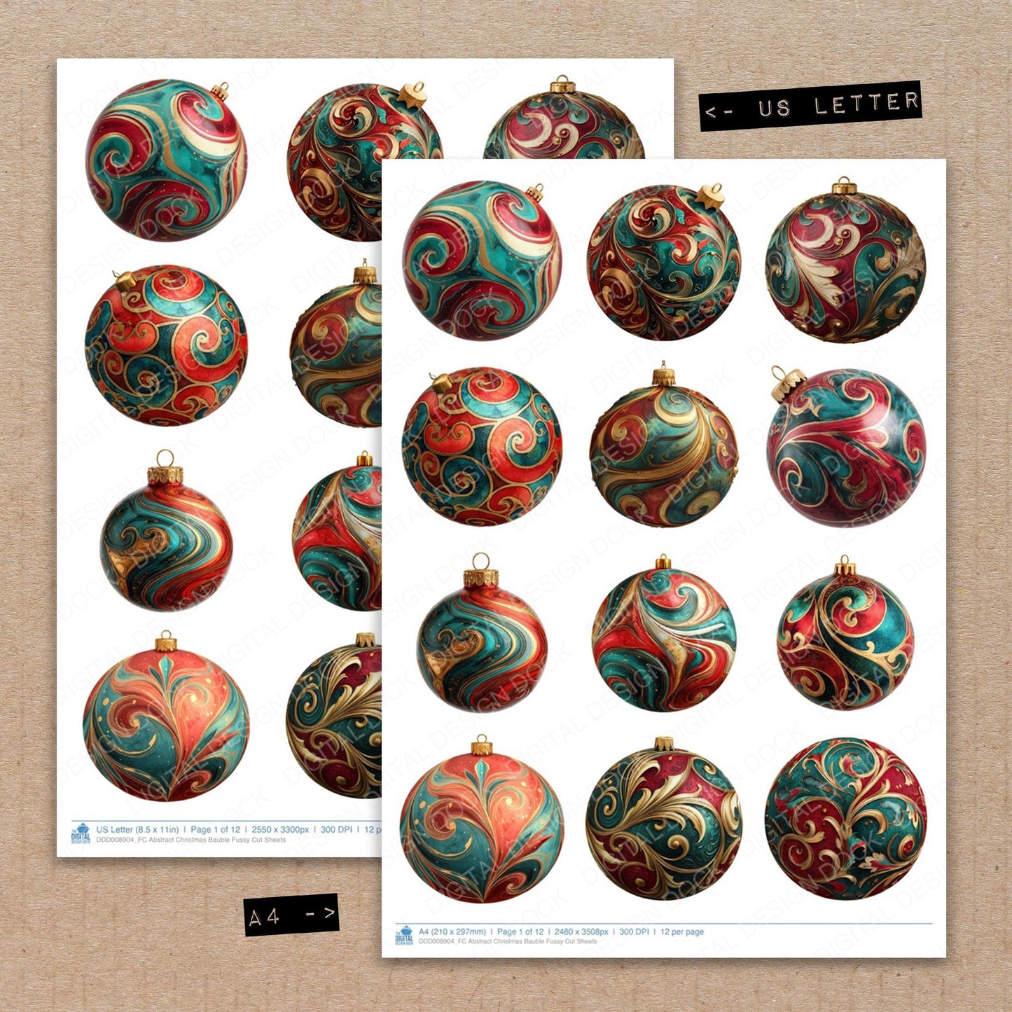 Abstract Christmas Bauble Fussy Cut Sheets (DDD008904)