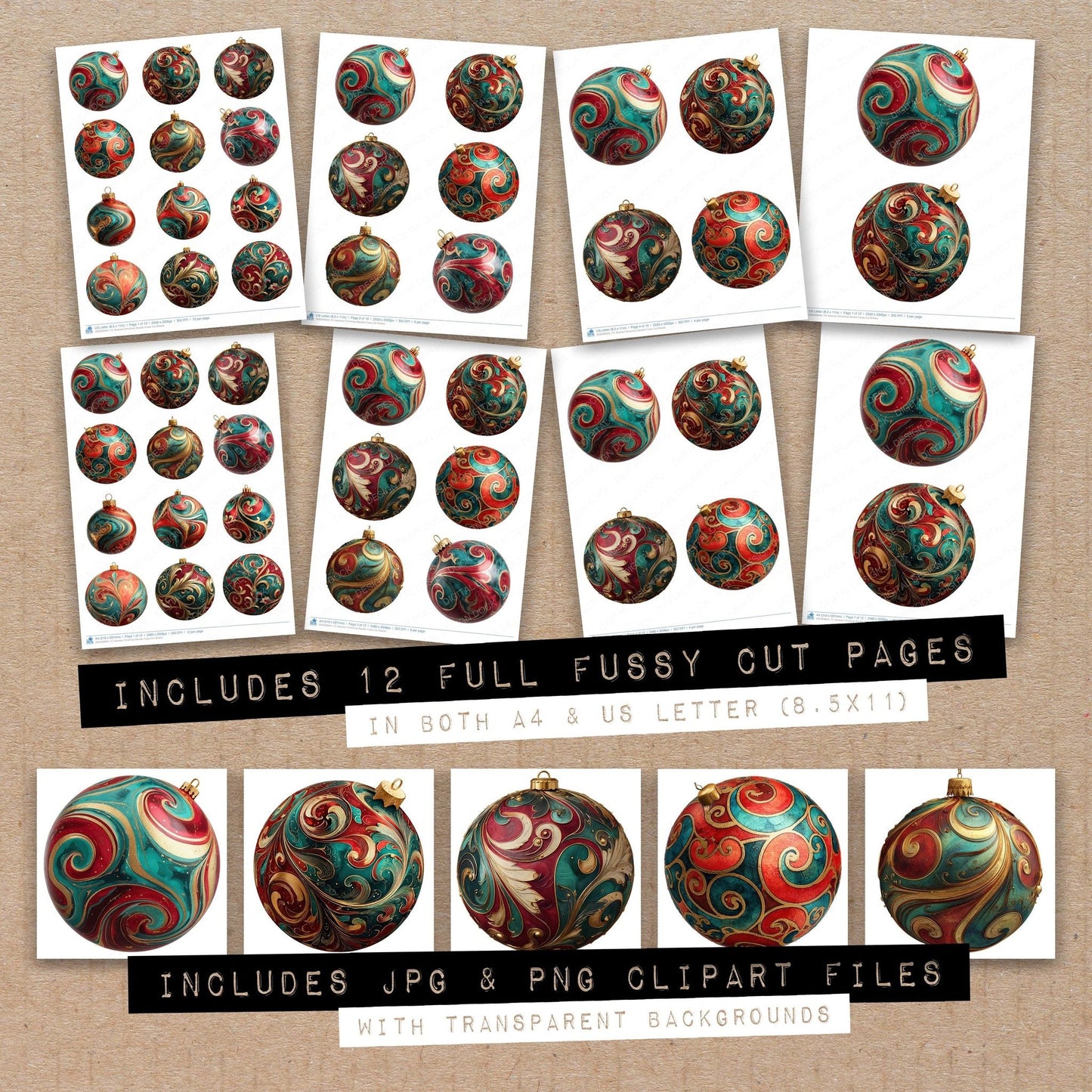 Abstract Christmas Bauble Fussy Cut Sheets (DDD008904)