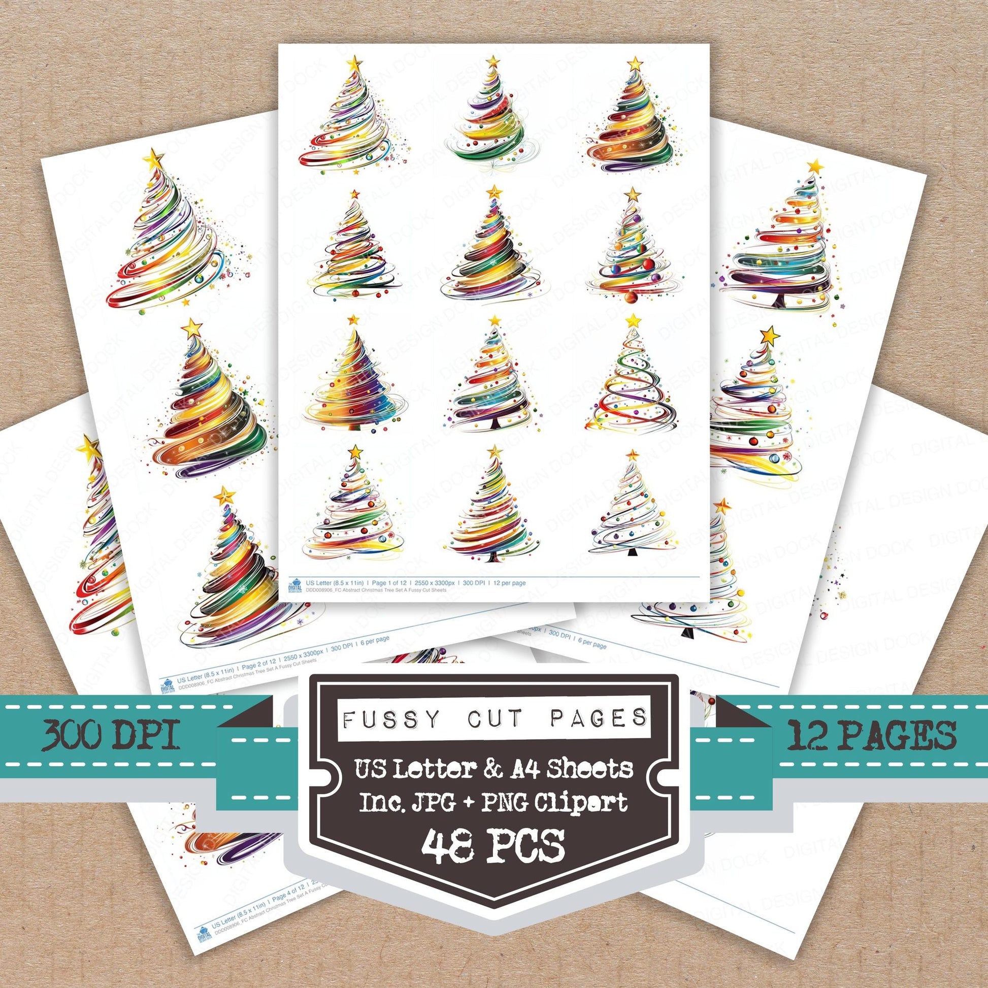 Abstract Christmas Tree A fussy cut printable sheets for junk journaling, scrapbooking, and paper craft projects