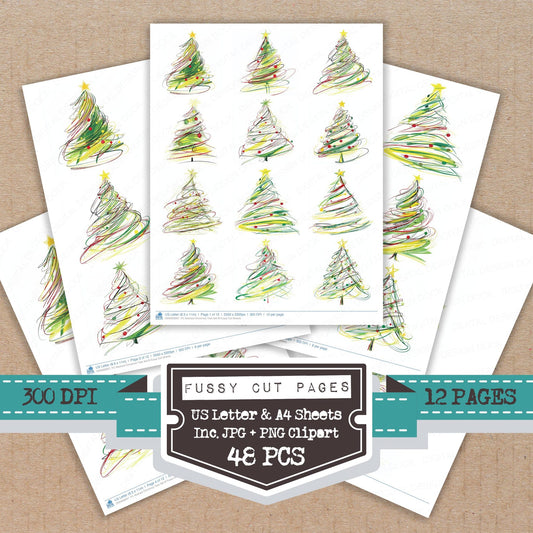 Abstract Christmas Tree B fussy cut printable sheets for junk journaling, scrapbooking, and paper craft projects