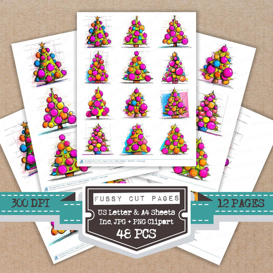 Abstract Christmas Tree D fussy cut printable sheets for junk journaling, scrapbooking, and paper craft projects