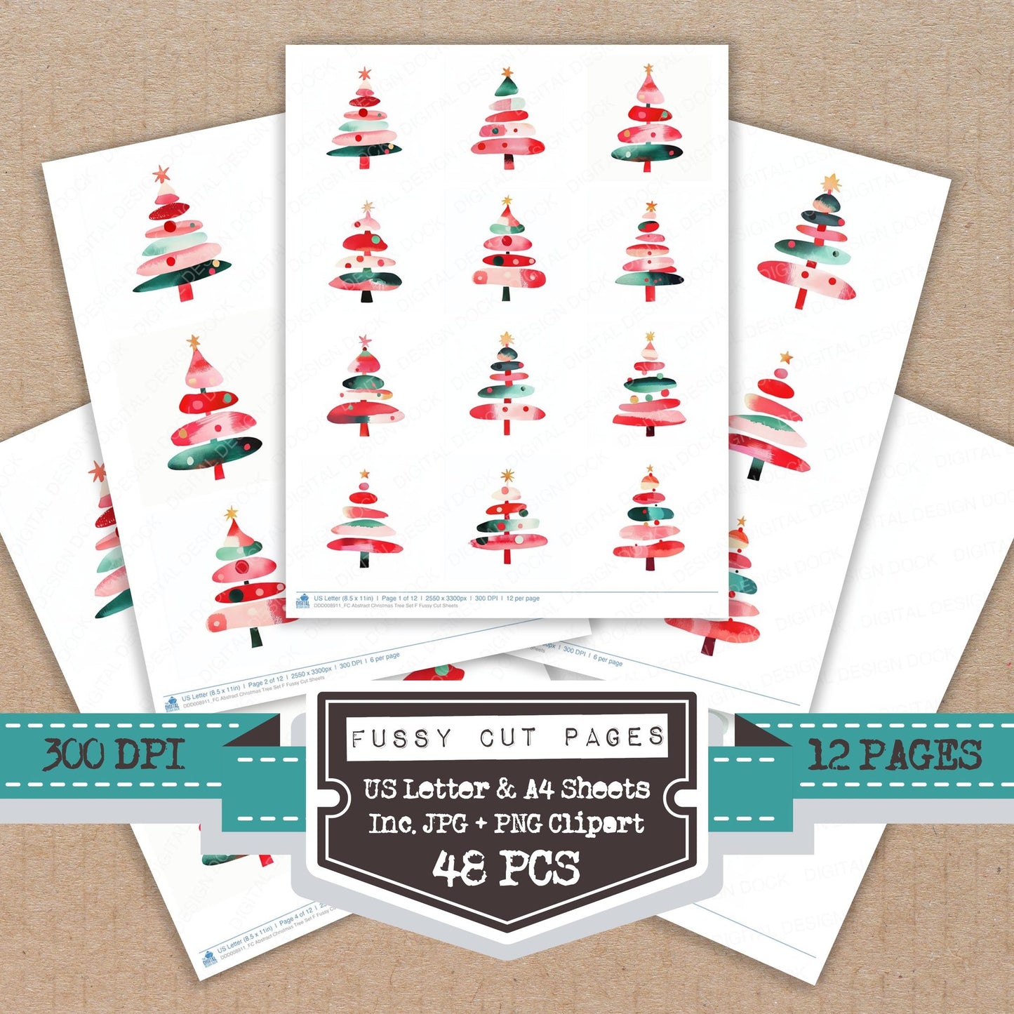 Abstract Christmas Tree F fussy cut printable sheets for junk journaling, scrapbooking, and paper craft projects