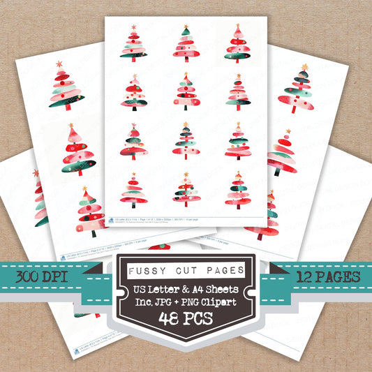 Abstract Christmas Tree F fussy cut printable sheets for junk journaling, scrapbooking, and paper craft projects