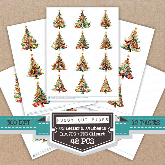 Abstract Christmas Tree G fussy cut printable sheets for junk journaling, scrapbooking, and paper craft projects