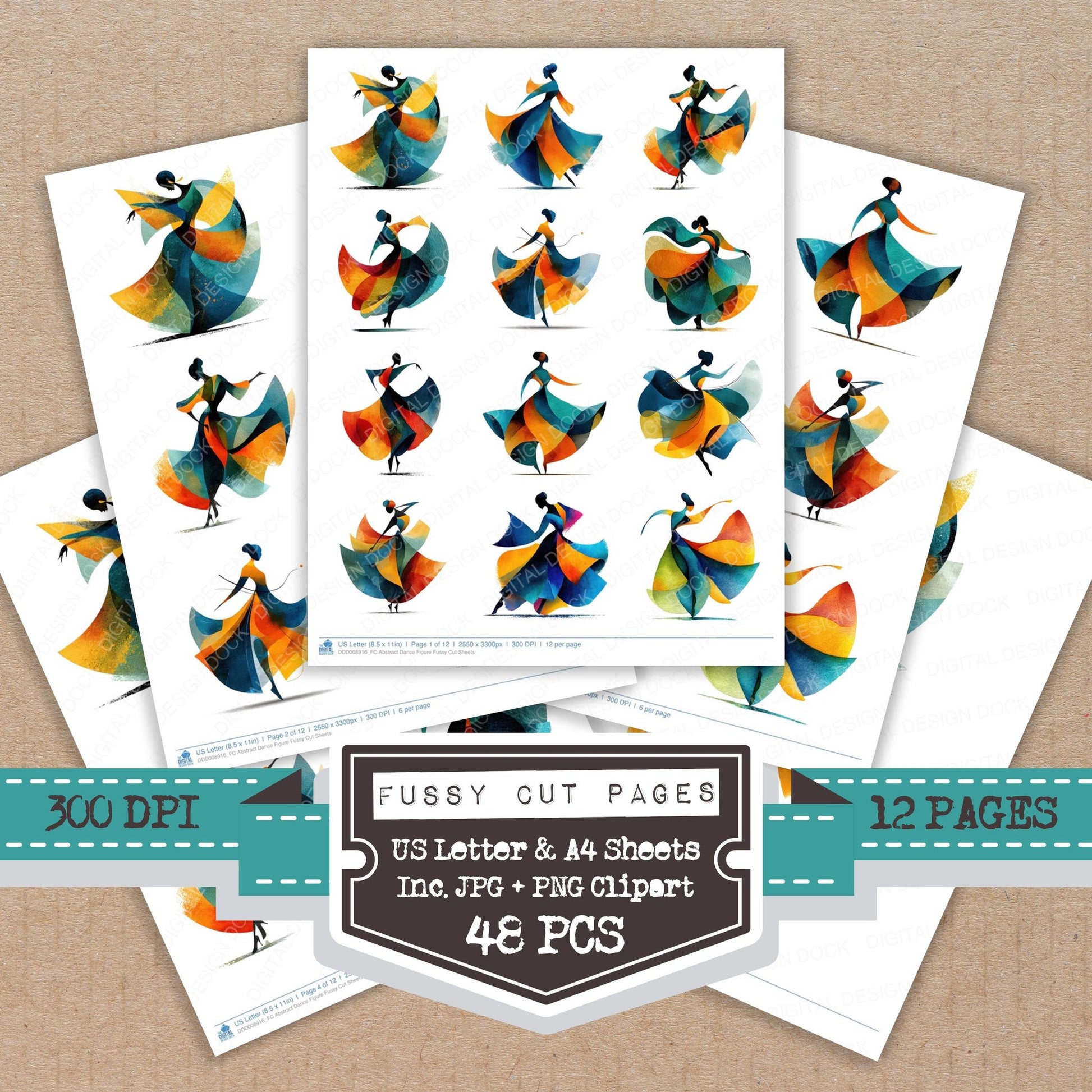 Abstract Dance Figure fussy cut printable sheets for junk journaling, scrapbooking, and paper craft projects