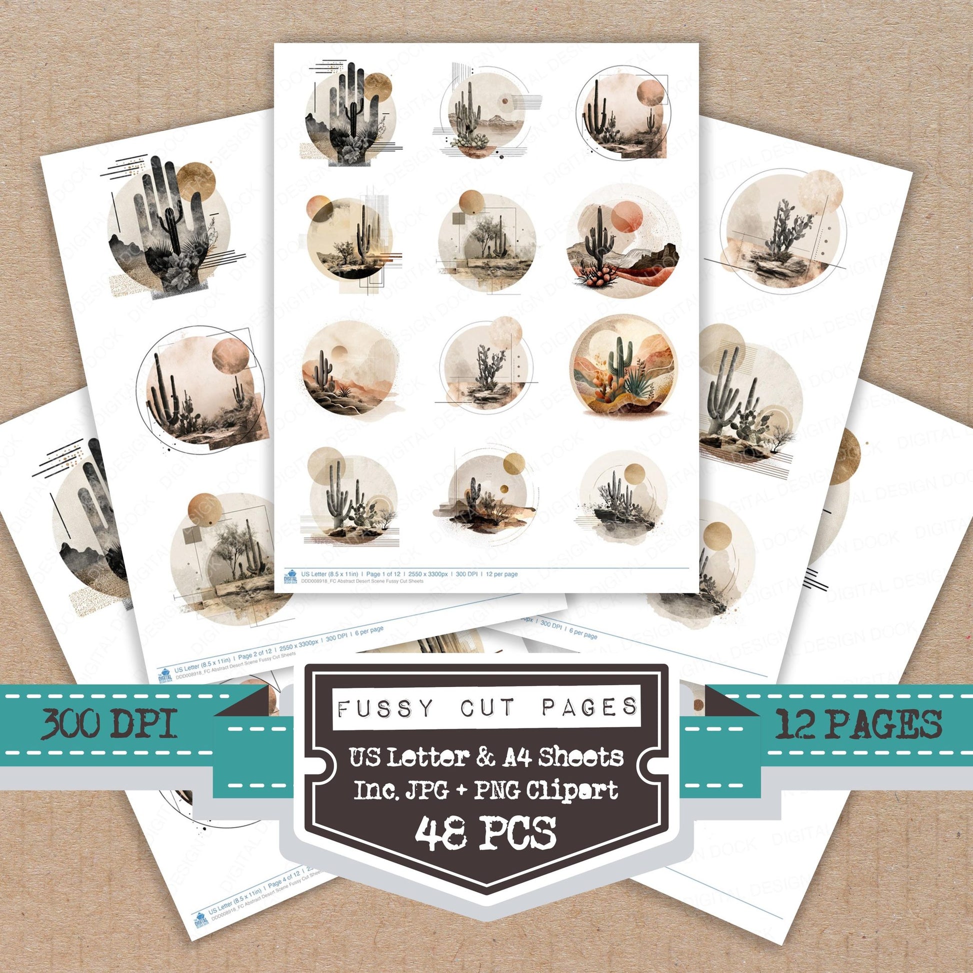 Abstract Desert Scene fussy cut printable sheets for junk journaling, scrapbooking, and paper craft projects