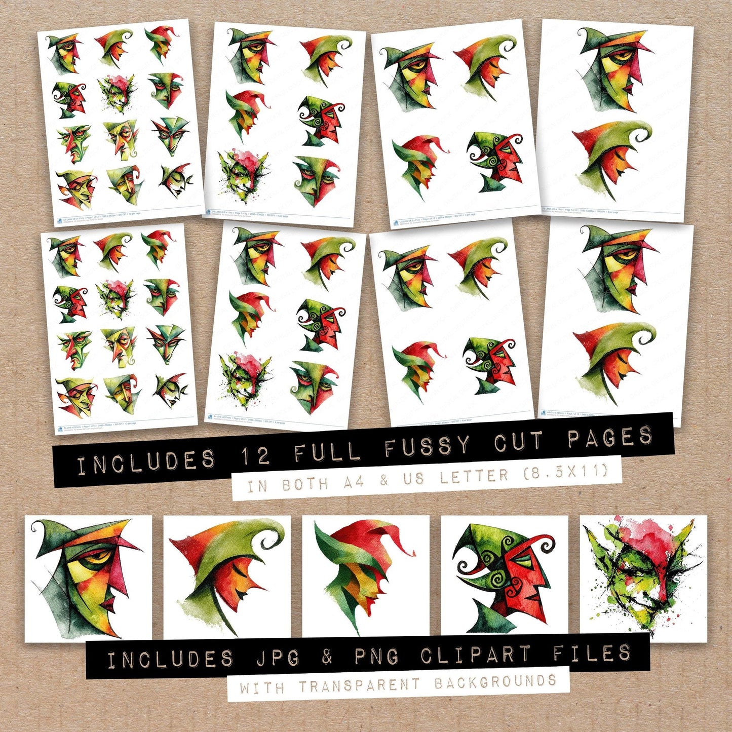 Abstract Elf Face Fussy Cut Sheets (DDD008919)