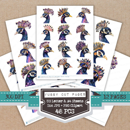 Abstract Gold Peacock Head fussy cut printable sheets for junk journaling, scrapbooking, and paper craft projects