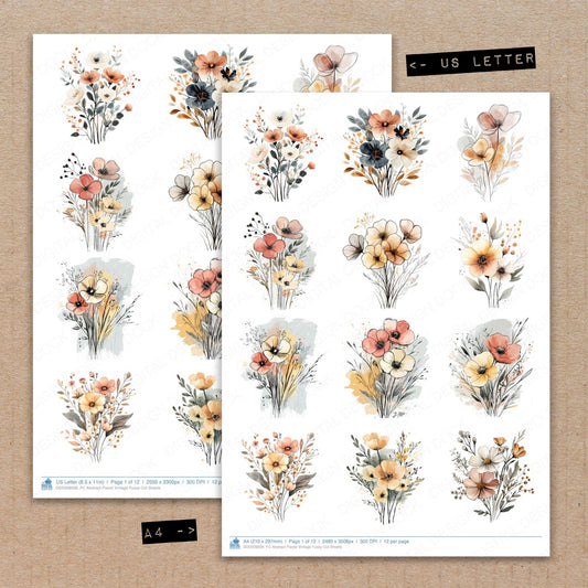 A4 and US Letter format comparison showing Abstract Pastel Vintage fussy cut pages for print and cut crafting