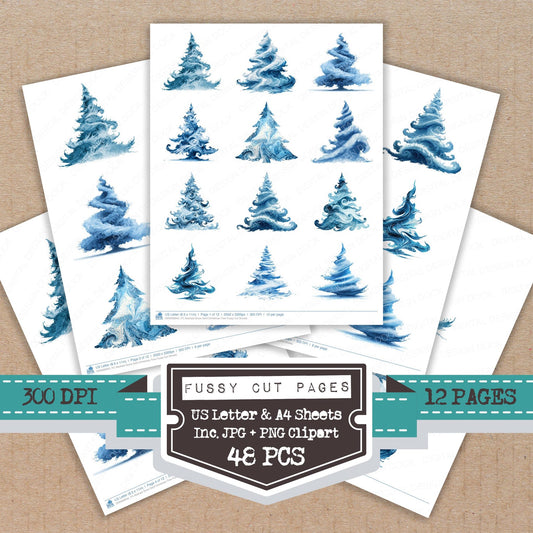 Abstract Snow Swirl Christmas Tree fussy cut printable sheets for junk journaling, scrapbooking, and paper craft projects