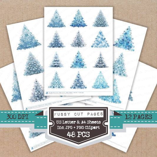 Abstract Snowflake Christmas Tree fussy cut printable sheets for junk journaling, scrapbooking, and paper craft projects