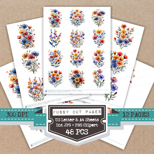 Abstract Wildflowers A fussy cut printable sheets for junk journaling, scrapbooking, and paper craft projects