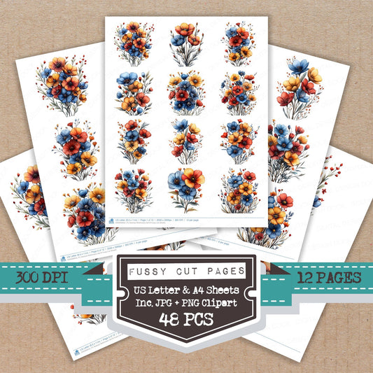 Abstract Wildflowers B fussy cut printable sheets for junk journaling, scrapbooking, and paper craft projects