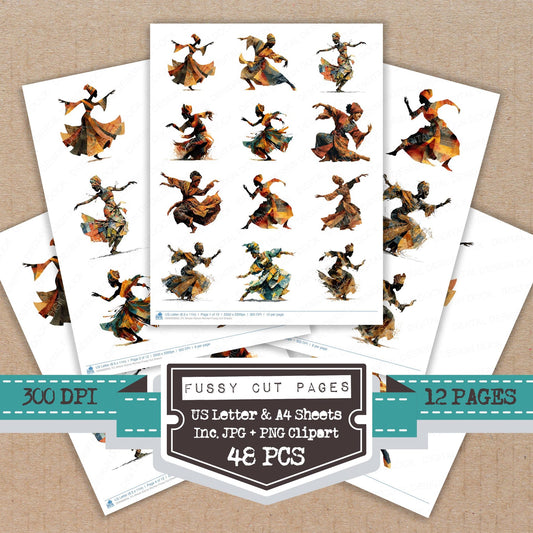 African Dance Woman fussy cut printable sheets for junk journaling, scrapbooking, and paper craft projects