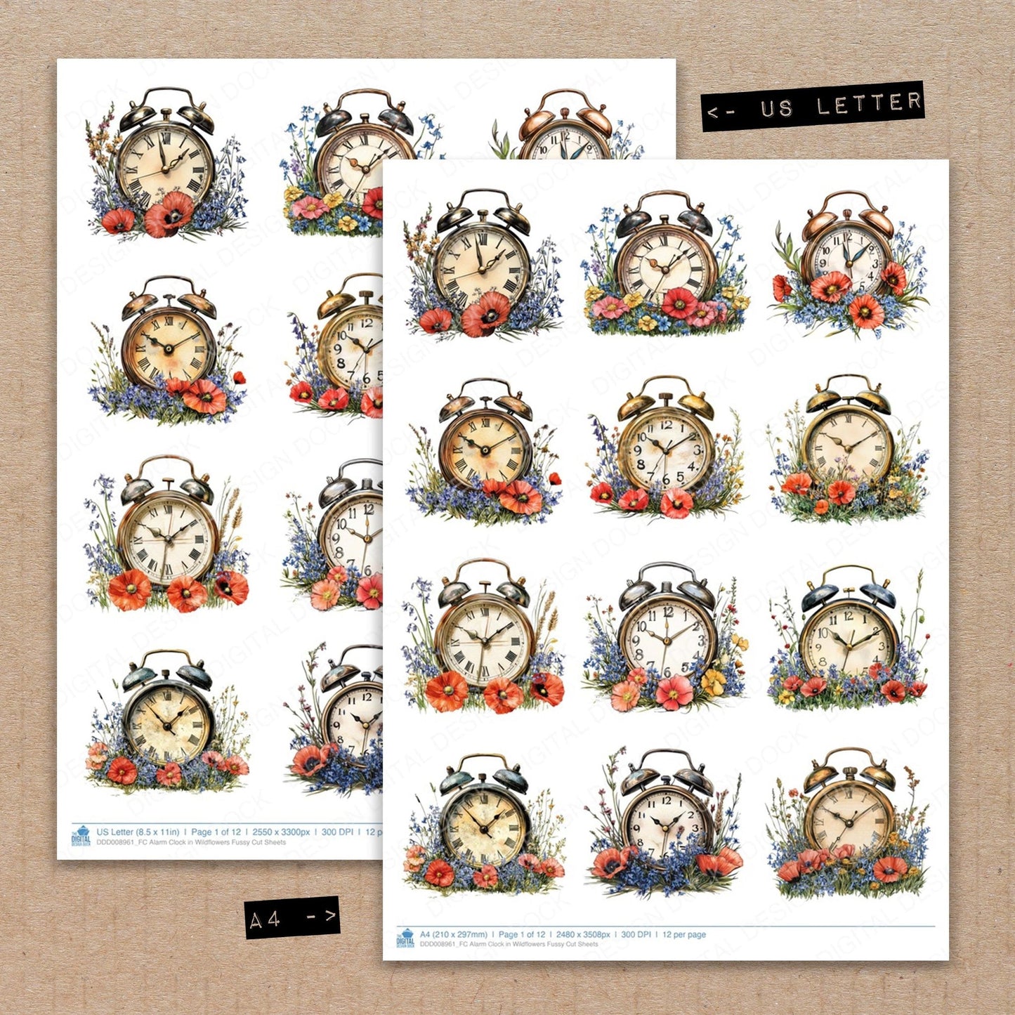 Alarm Clock in Wildflowers Fussy Cut Sheets (DDD008961)