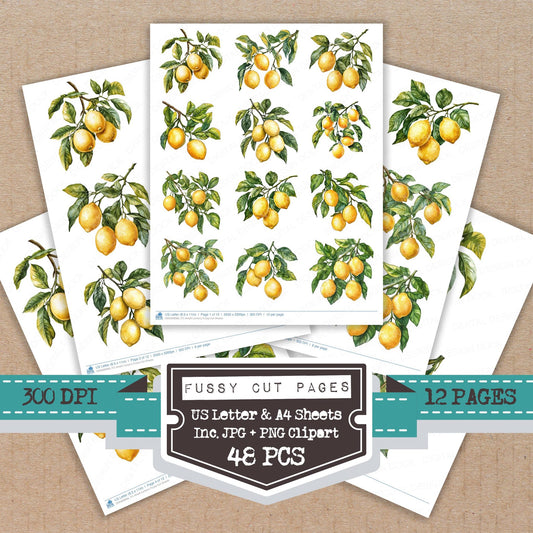 Amalfi Lemons fussy cut printable sheets for junk journaling, scrapbooking, and paper craft projects