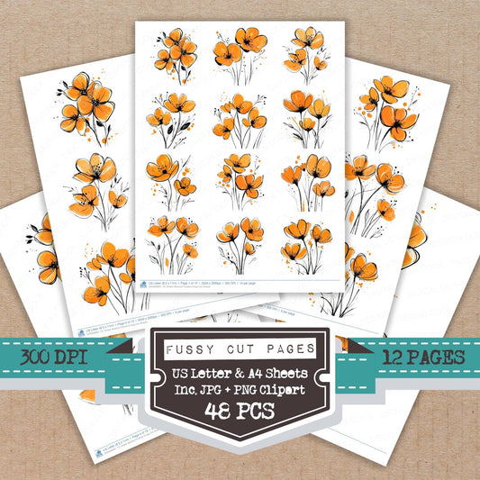 Amber Abstract Flowers Fussy Cut Sheets (DDD008967)