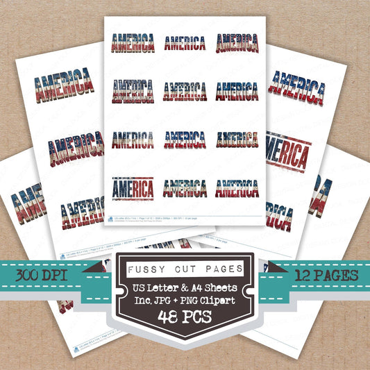 America Bold Flag Text Fussy Cut Sheets (DDD008968)