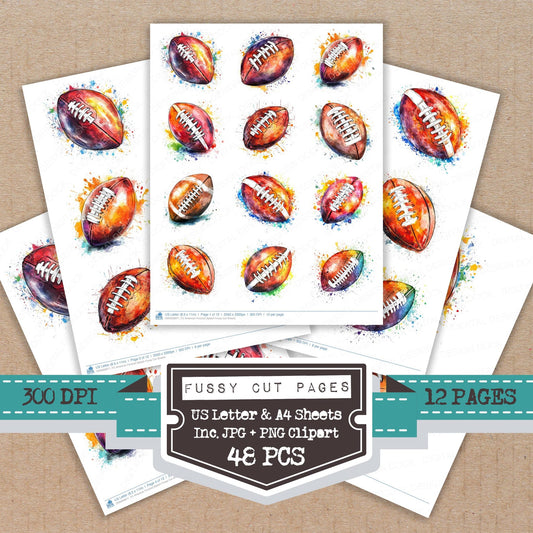 American Football Splash fussy cut printable sheets for junk journaling, scrapbooking, and paper craft projects