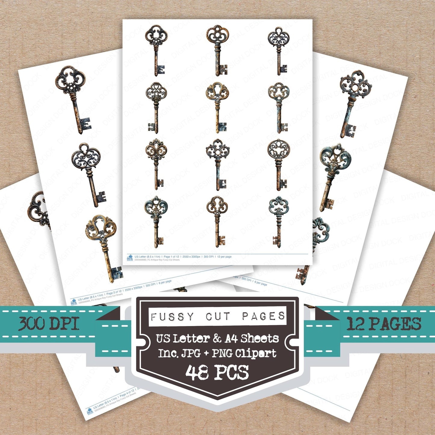 Antique Key Fussy Cut Sheets (DDD008983)