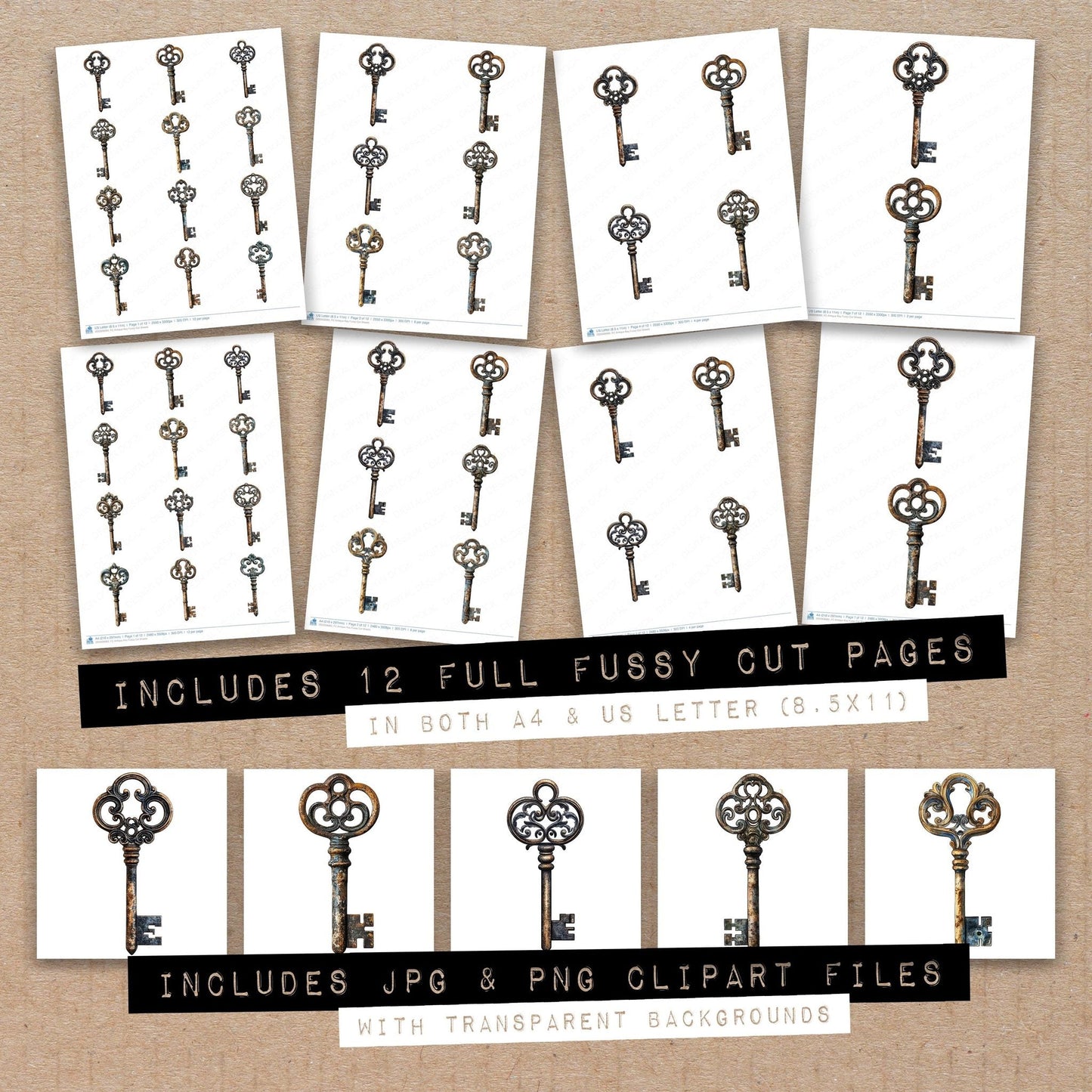 Antique Key Fussy Cut Sheets (DDD008983)