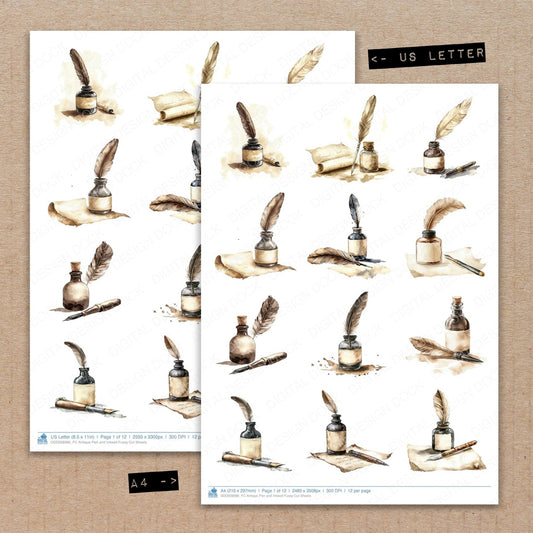 Antique Pen and Inkwell Fussy Cut Sheets (DDD008986)