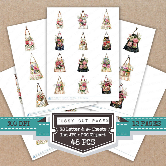 Apron with Pocket Flowers Fussy Cut Sheets (DDD008996)