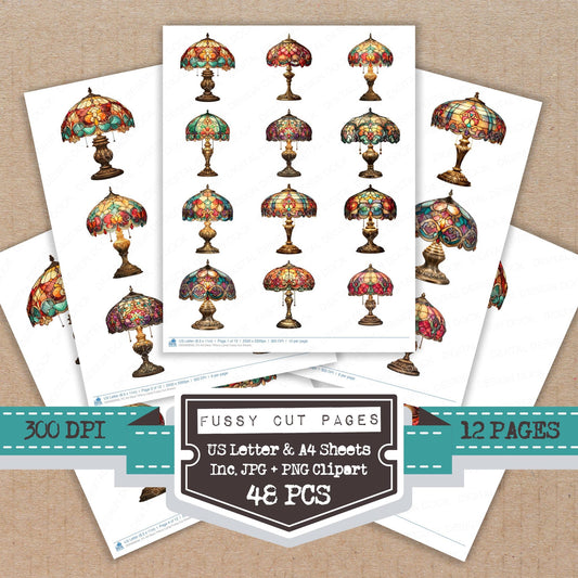 Art Deco Tiffany Lamp fussy cut printable sheets for junk journaling, scrapbooking, and paper craft projects