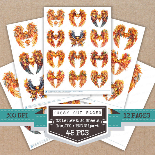 Autumn Harvest Angel Wings fussy cut printable sheets for junk journaling, scrapbooking, and paper craft projects