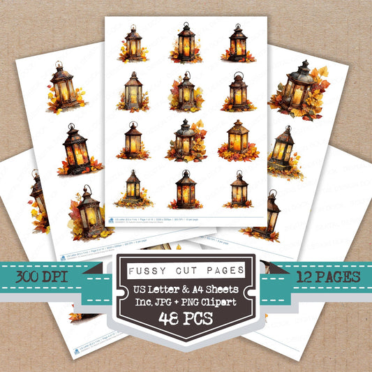 Autumn Lantern Candle fussy cut printable sheets for junk journaling, scrapbooking, and paper craft projects