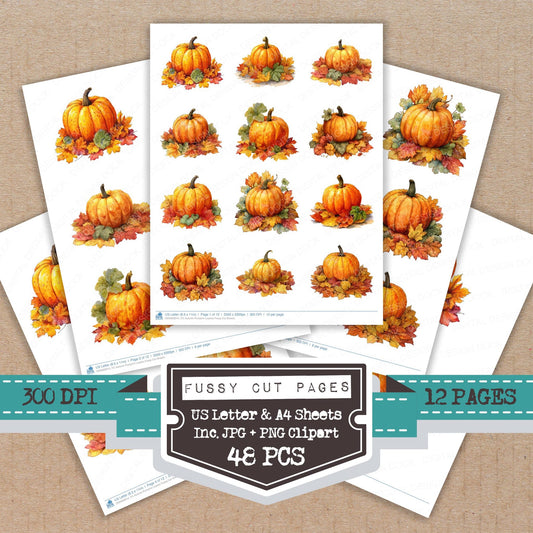 Autumn Pumpkin Leaves fussy cut printable sheets for junk journaling, scrapbooking, and paper craft projects
