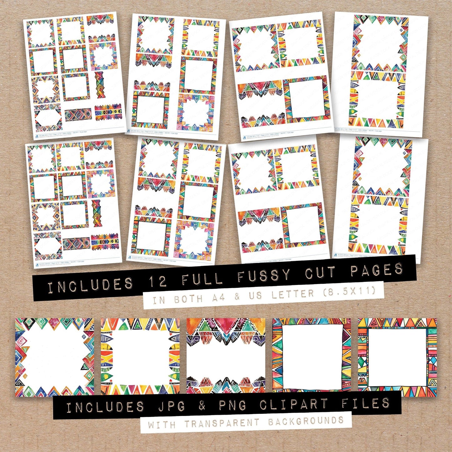 Aztec Watercolour Pattern Border Fussy Cut Sheets (DDD009016)