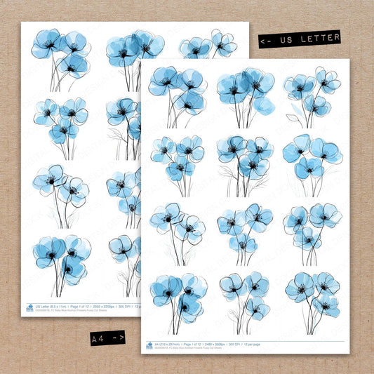 Baby Blue Abstract Flowers Fussy Cut Sheets (DDD009018)