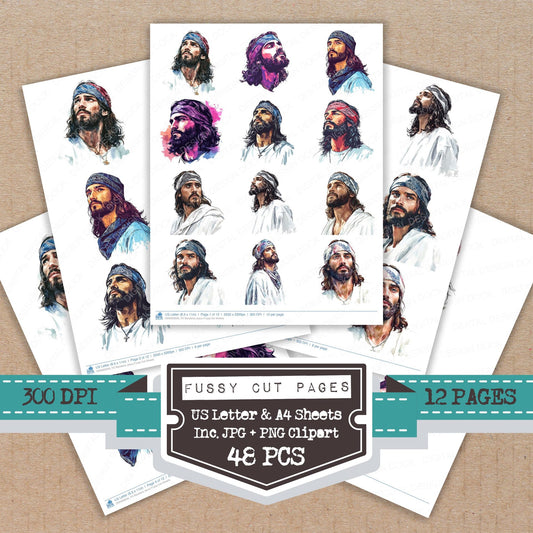 Bandana Jesus fussy cut printable sheets for junk journaling, scrapbooking, and paper craft projects