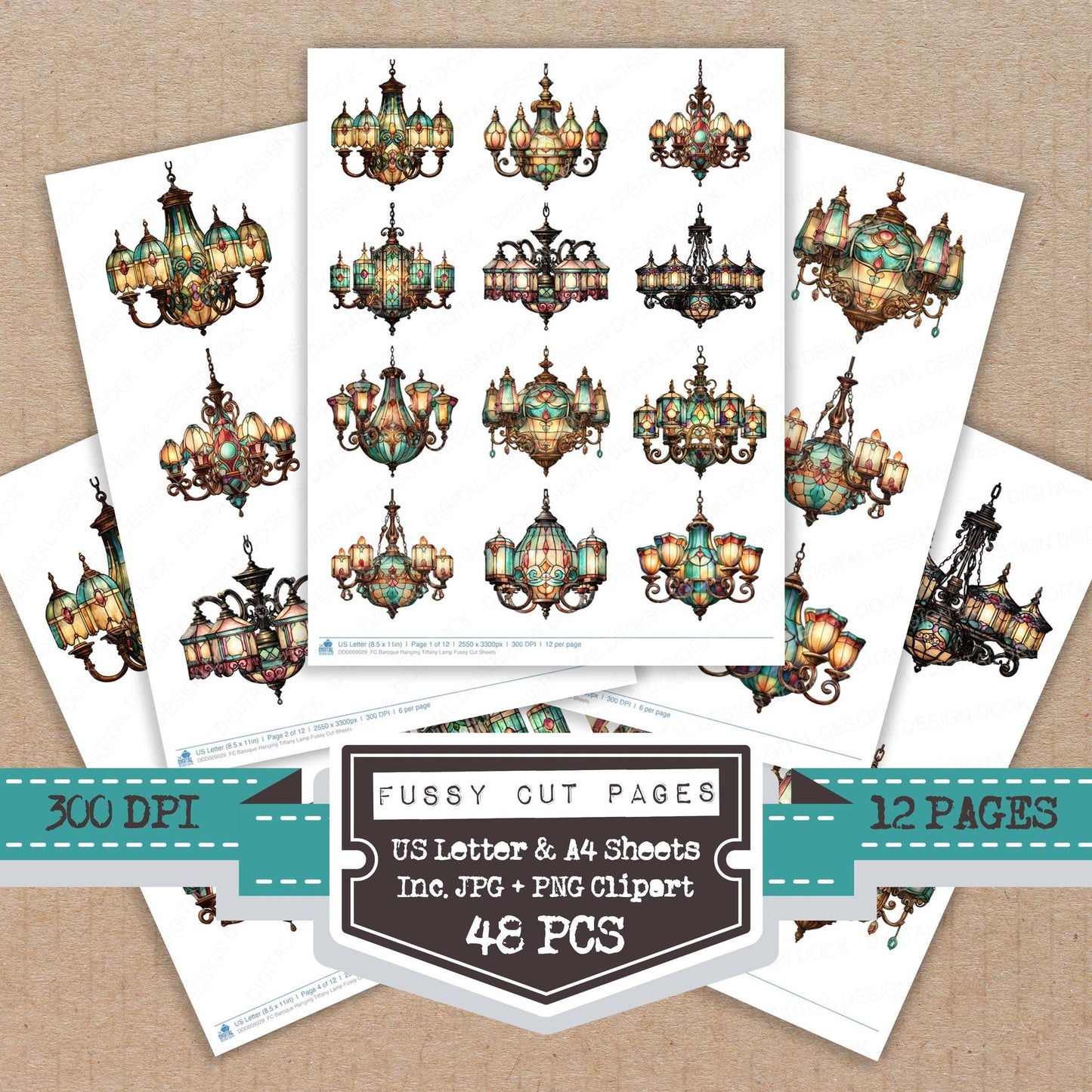 Baroque Hanging Tiffany Lamp Fussy Cut Sheets (DDD009029)