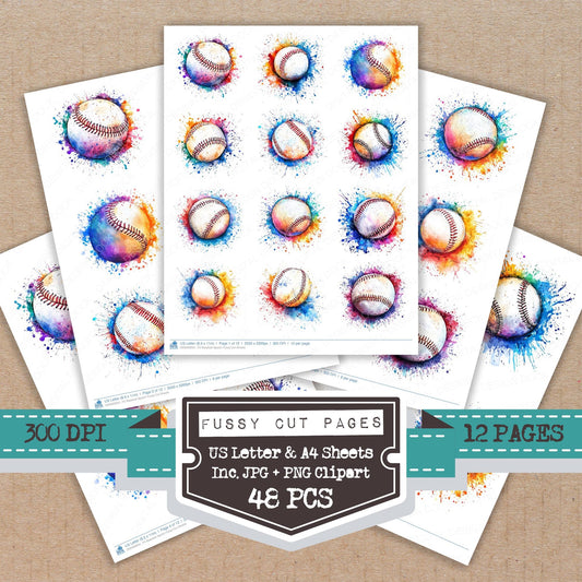 Baseball Spalsh fussy cut printable sheets for junk journaling, scrapbooking, and paper craft projects